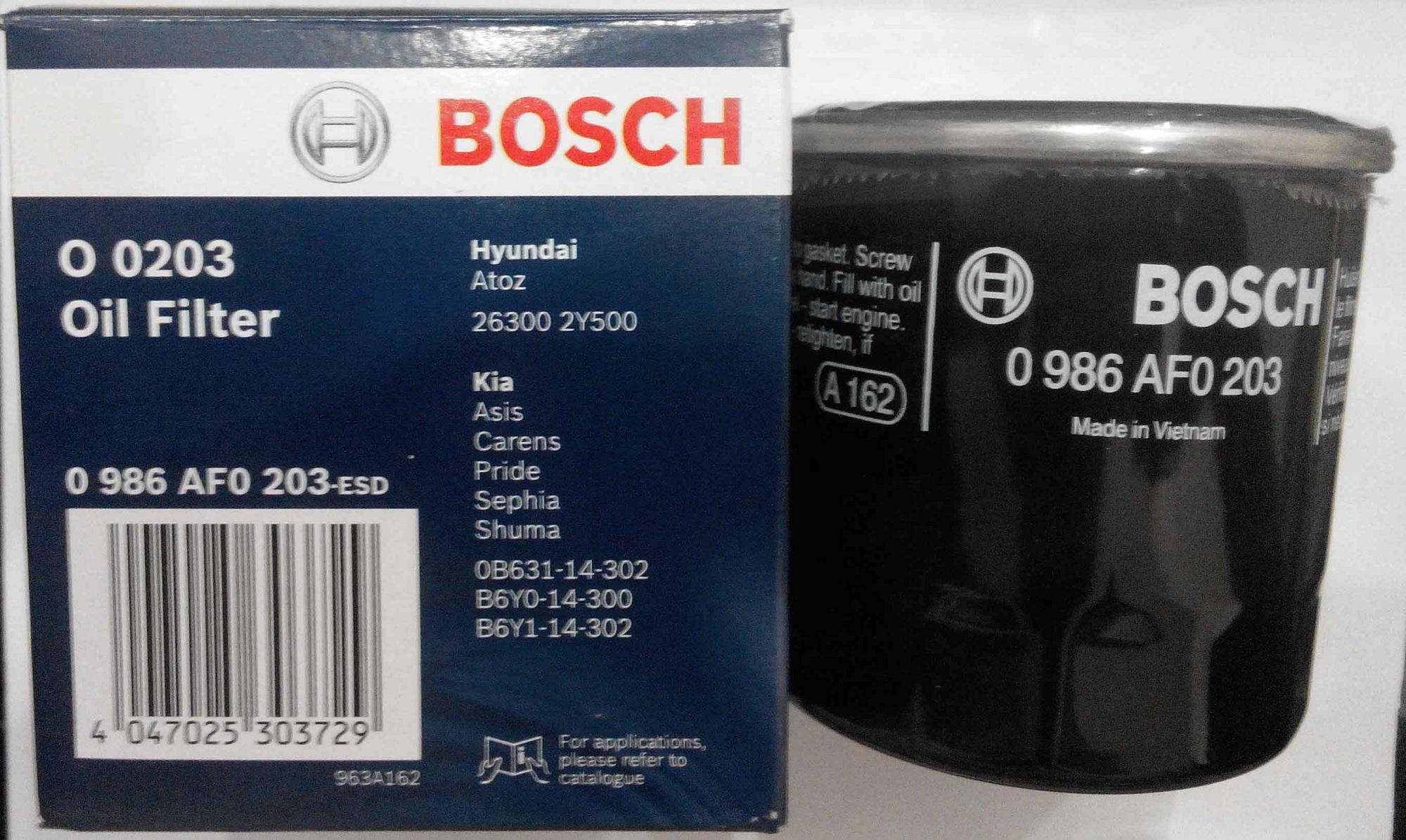 Lọc dầu động cơ Bosch 203 cho xe Hyundai Getz, Hyundai I10, Kia Morning