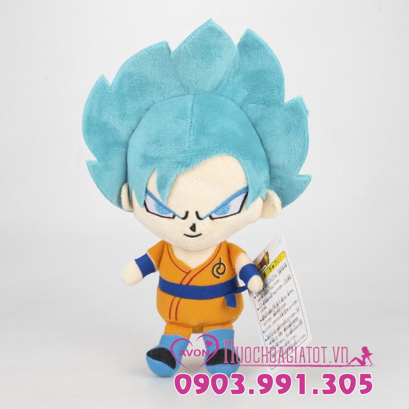 Gấu bông Super Saiya God Songoku tóc xanh Dragon Ball tặng túi quà 20cm