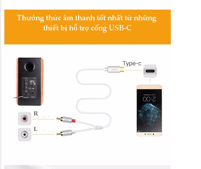 Cáp chuyển đổi USB type C sang 2 đầu hoa sen RCA cao cấp dài 0.5-3m UGREEN AV145 Cáp chuyển đổi USB type C sang 2 đầu hoa sen RCA cao cấp dài 0.5-3m UGREEN AV145