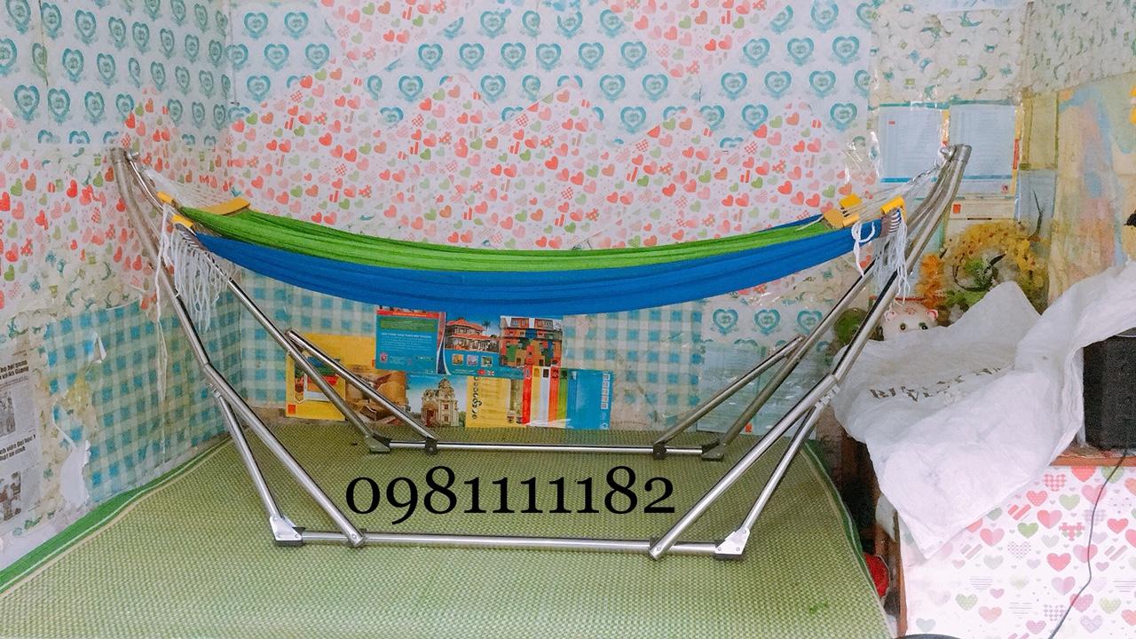 Võng xếp 100% inox phi 32 tiến đạt và lưới cán nhựa
