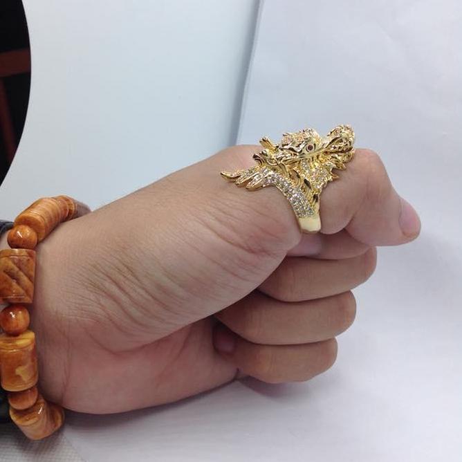 Nhẫn nam đầu rồng đính đá mạ vàng 18K cực chất N012 (vàng)