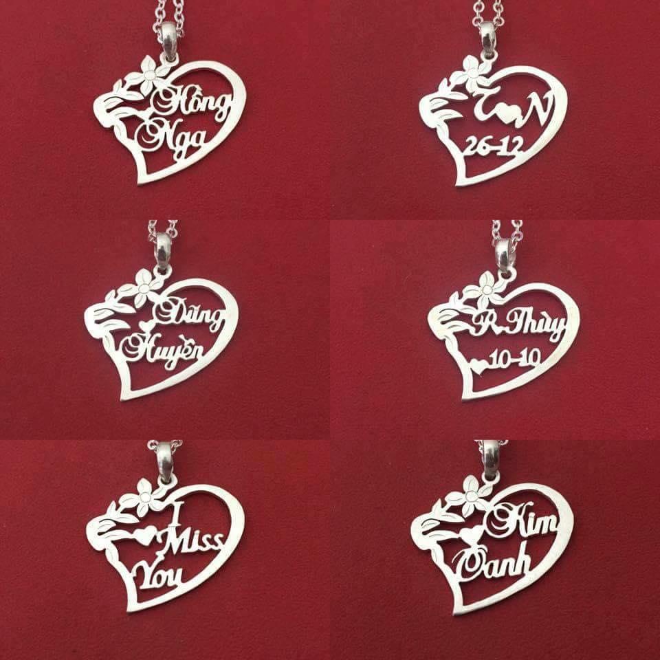 Mặt Dây chuyền bạc hình trái tim cho nữ khắc tên theo yêu cầu.