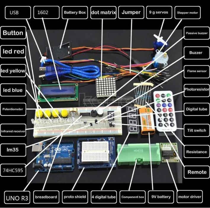 Kit ARDUINO UNO R3 Arduino Starter Kit 16x2 LCD Display Servo Motor Dot Matrix Breadboard LED for ard