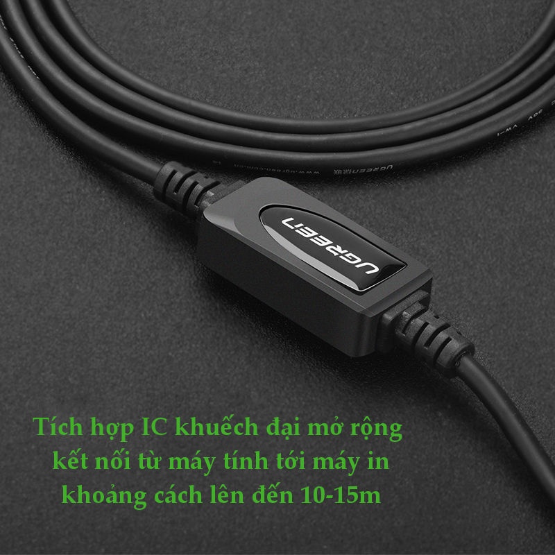 Cáp máy in USB 2.0 sang USB-B tích hợp IC khuyếch đại dài 10-15m UGREEN US122 - Hãng phân phối chính thức Cáp máy in USB 2.0 sang USB-B tích hợp IC khuyếch đại dài 10-15m UGREEN US122 - Hãng phân phối chính thức