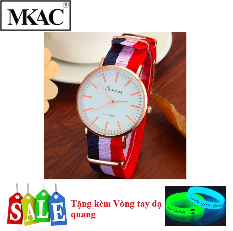 Đồng hồ Unisex dây vải nato Geneva GE002-5 + Tặng Vòng tay dạ quang phát sáng