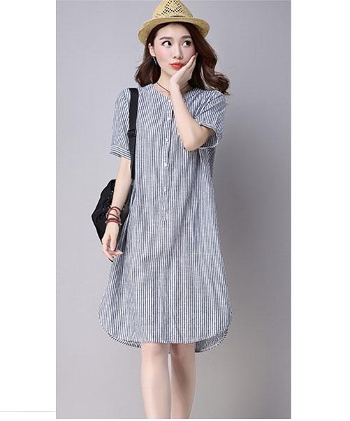 Đầm suông kẻ sọc đuôi tôm ngắn tay - DS98