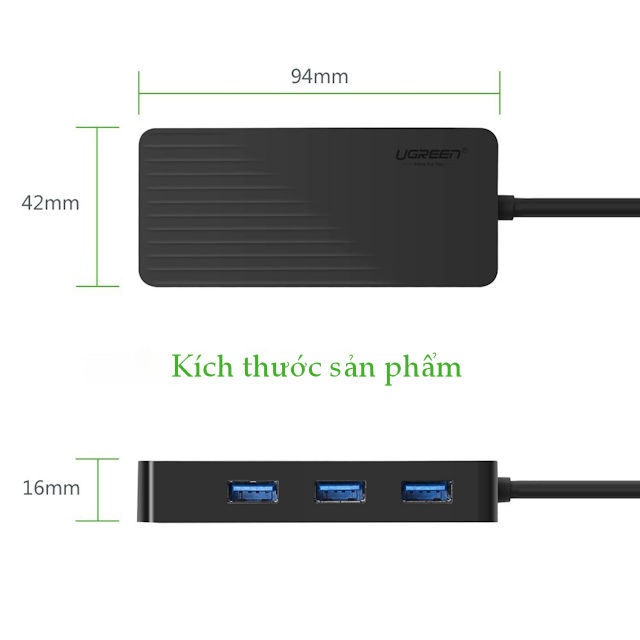 Hub USB 3 cổng 3.0 kèm 2 đầu mic và tai nghe cho âm thanh ngoài UGREEN CR134 Hub USB 3 cổng 3.0 kèm 2 đầu mic và tai nghe cho âm thanh ngoài UGREEN CR134