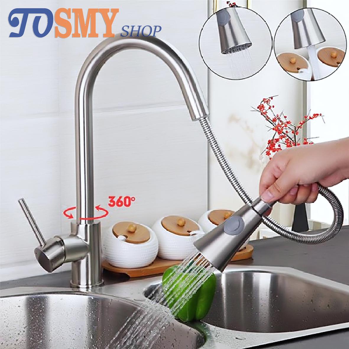 [HCM]Vòi rửa chén Nóng lạnh Inox 304- dây kéo rút cao cấp KCNI-03 (Bạc)