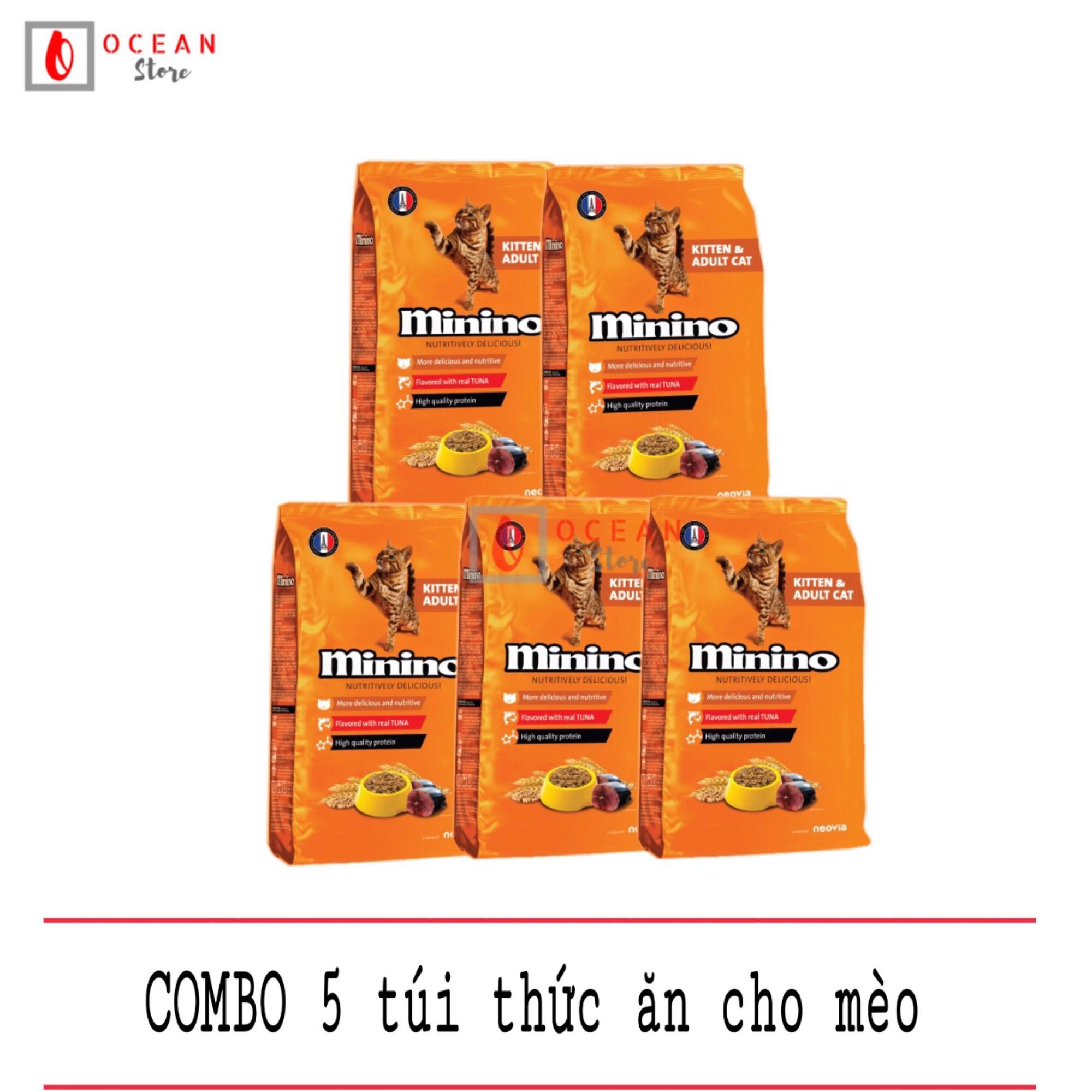 (COMBO 5 GÓI) Thức ăn hạt vị cá ngừ đại dương cho mèo - Thức ăn Minino 480g (cho mèo mọi lứa tuổi)