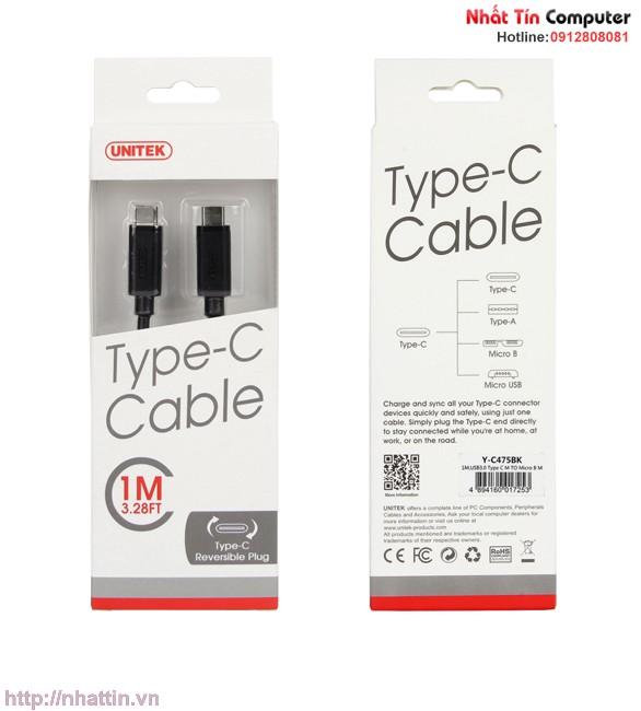 Cáp chuyển đổi tín hiệu USB chuẩn C 2.0 Unitek YC-473 có 2 đầu đực Hàng chính hãng