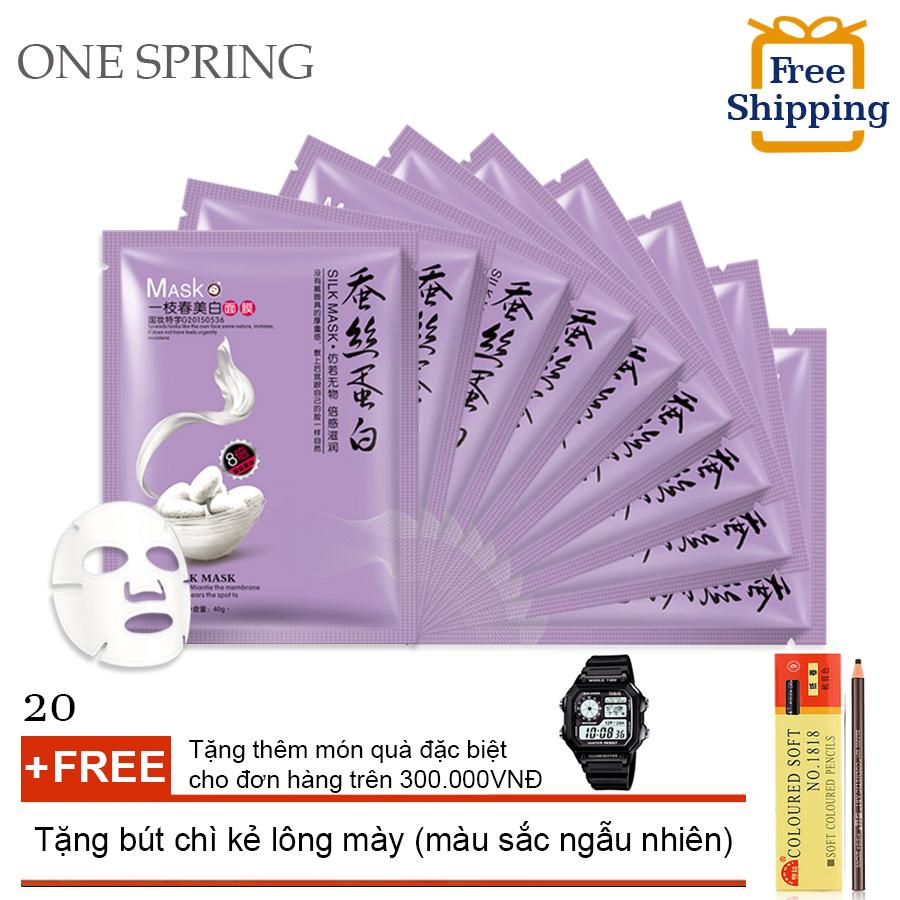 Bộ 20 Mặt Nạ Dưỡng Trăng Chiết Xuất Từ Tơ Tằm One Spring (TÍM) + Tặng bút chi kẻ lông mày ( Đơn hàng mỹ phẩm trên 300k tặng thêm 1 đồng hồ thể thao như quảng cáo )
