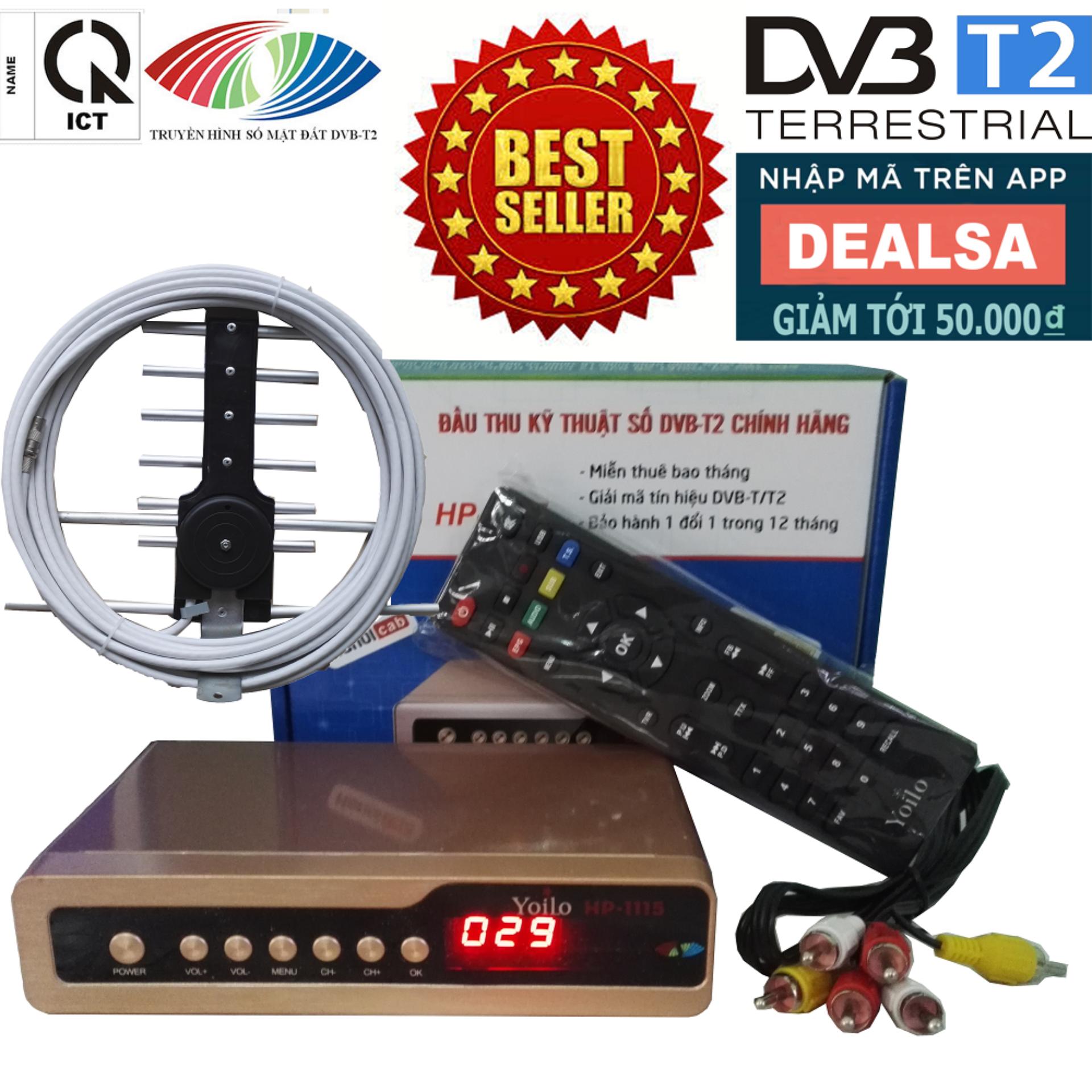 Bộ đầu thu kỹ thuật số DVB-T2/HP-1115 kèm Anten thông minh + 12m dây cáp đồng trục