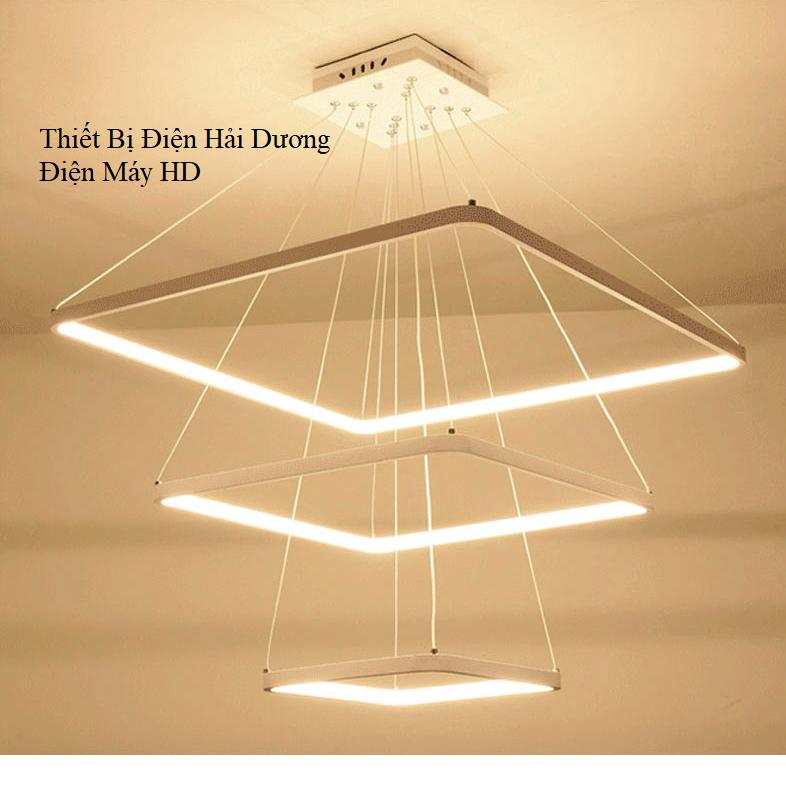 Đèn thả trần không gian led tbd890 hình vuông 3 vòng - 3 chế độ ánh sáng điều khiển từ xa