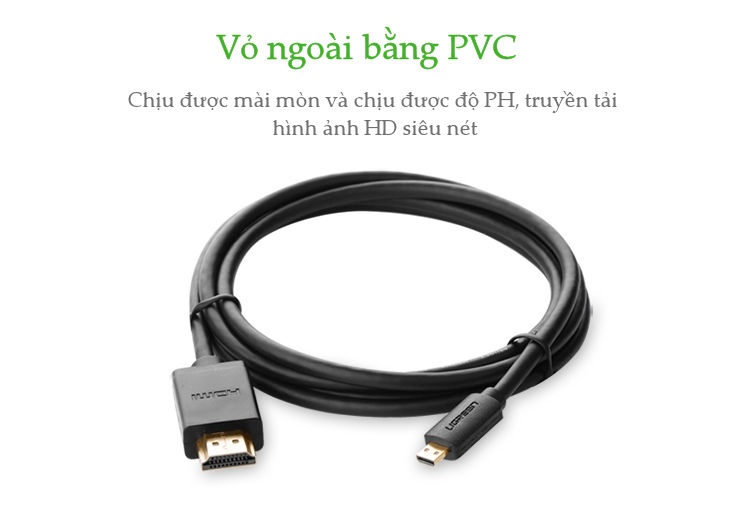 Cáp chuyển Micro HDMI Type D sang HDMI Type A Dài 1-3M UGREEN HD127 Cáp chuyển Micro HDMI Type D sang HDMI Type A Dài 1-3M UGREEN HD127