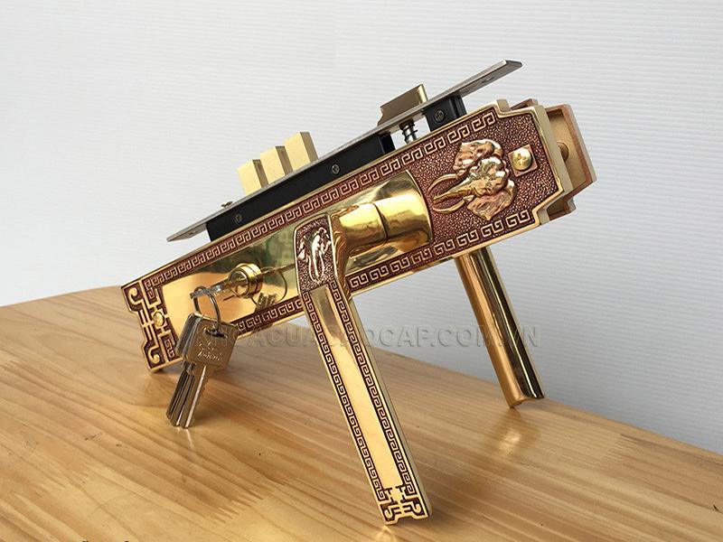 Khoá tay nắm đồng thau Huy Hoàng HC 8528 - Thích hợp sử dụng cho cửa gỗ cao cấp lớn, 2 cánh