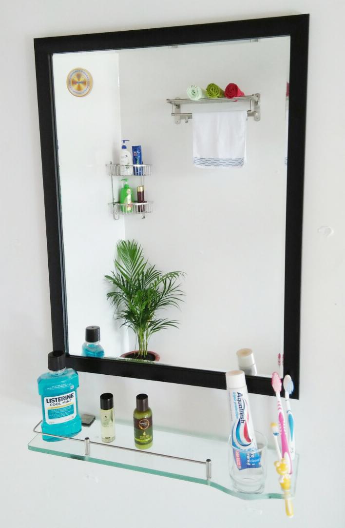 Gương soi Kibath khung viền 3cm đen trơn KT 50x65 cm