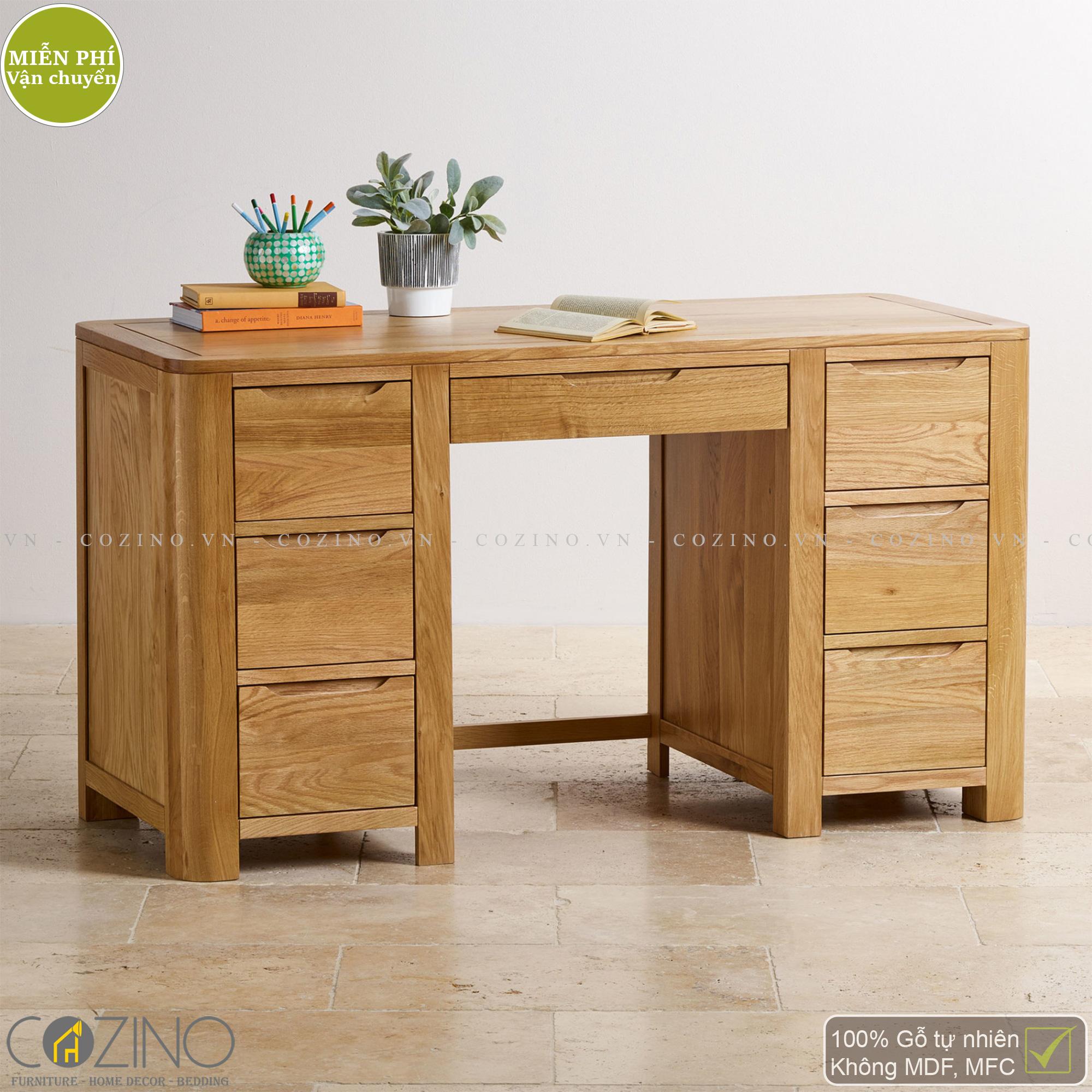 Bàn làm việc Emley 2 tủ hông gỗ sồi 1m4