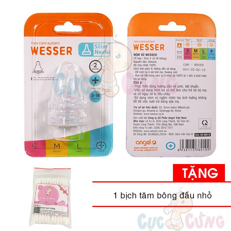 Ty bình sữa Wesser cổ thường size + -2 cái/vỹ Tặng 1 bịch tăm bông