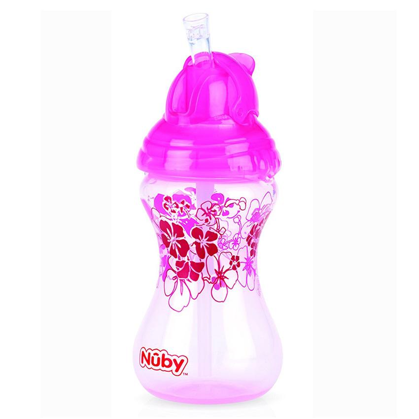 Bình tập uống nước 300ml có ống hút silicon nuby cho bé - hồng