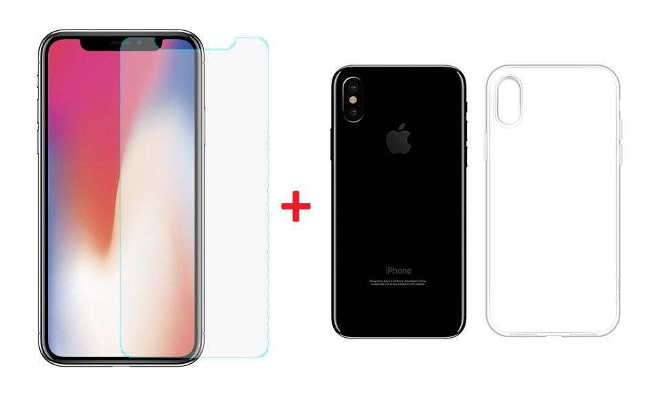 Bộ ốp lưng silicon + kính cường lực cho iPhone X - Glass