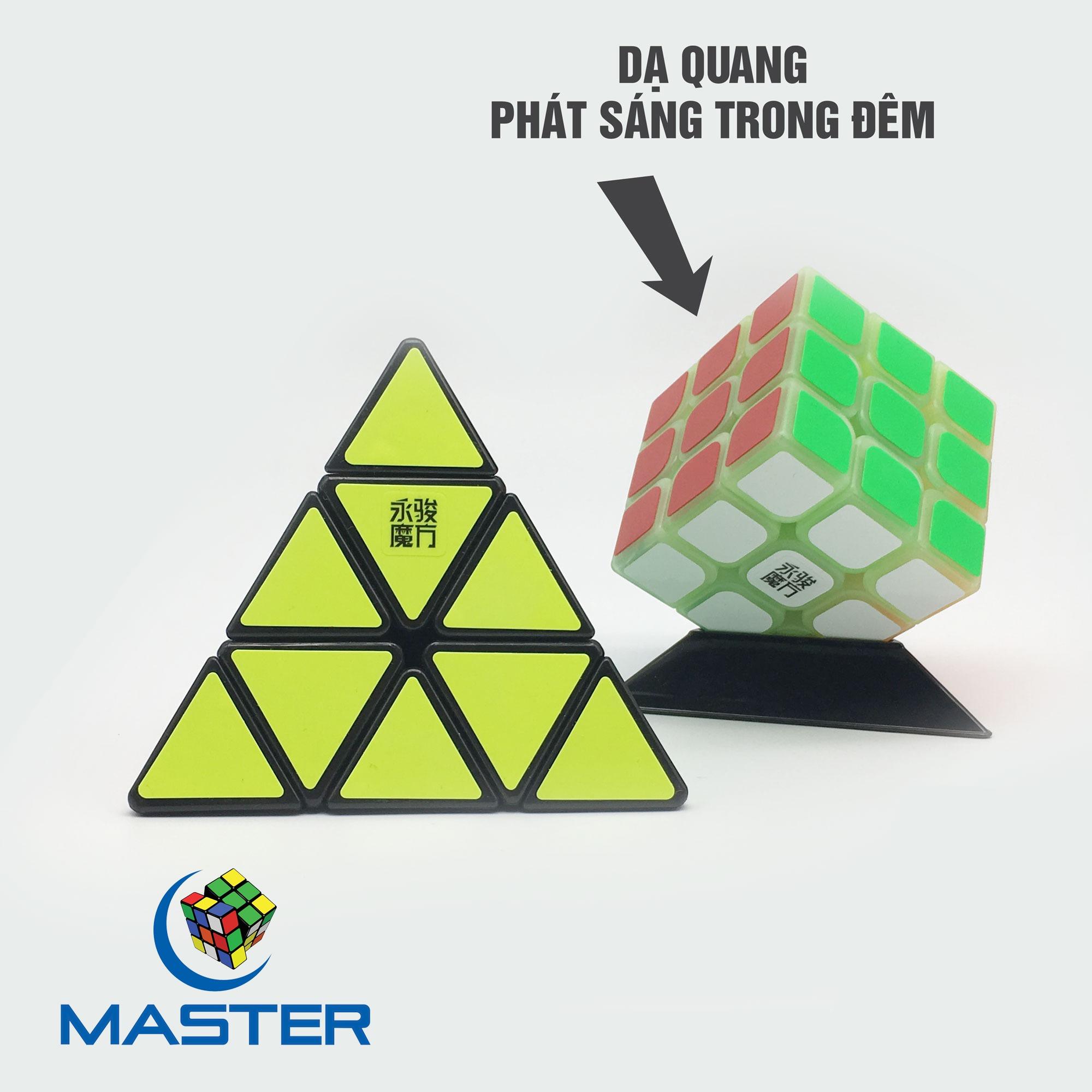 Combo 2 Rubik Thương Hiệu Cao Cấp ( Pyraminx Tam Giác + JY 3x3x3 Dạ Quang Phát Sáng Trong Đêm) - Tặng 2 chân đế rubik