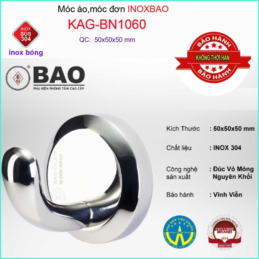 Móc đôi Inox Bảo KAG-BN1060, móc 2 treo đồ nhà tắm SUS304 đế tròn thiết kế tuyệt đẹp sang trọng tinh tế đến từng chi tiết