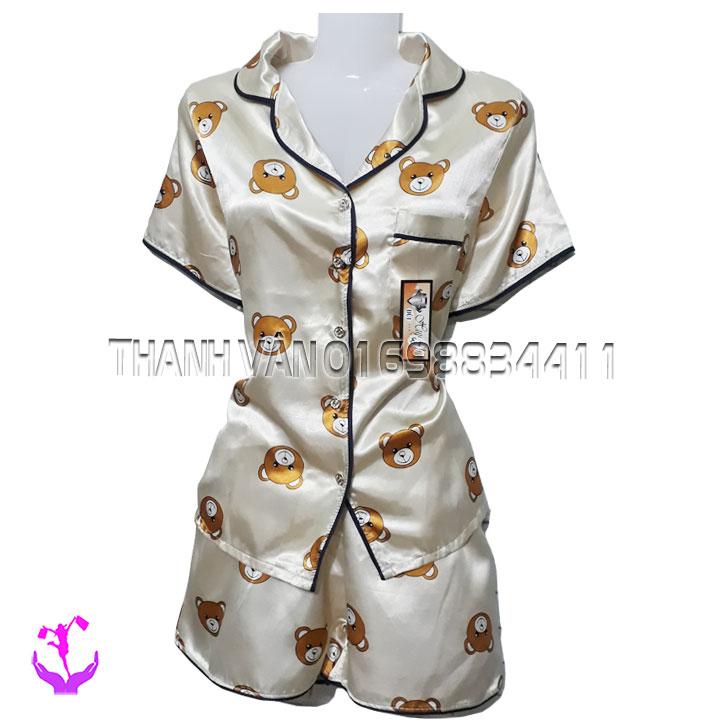 Bộ đồ pijama vải phi bóng ngắn tay quần đùi