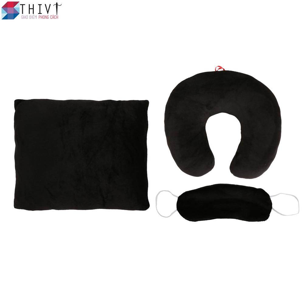 Combo Gối Tựa Lưng Gối Cổ và Bịt Mắt Du Lịch Màu Trơn THIVI
