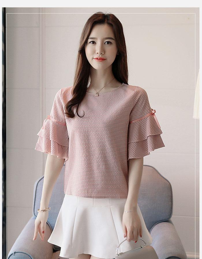 Áo sọc vuông tay loe phối nơ duyên dáng xmb3258