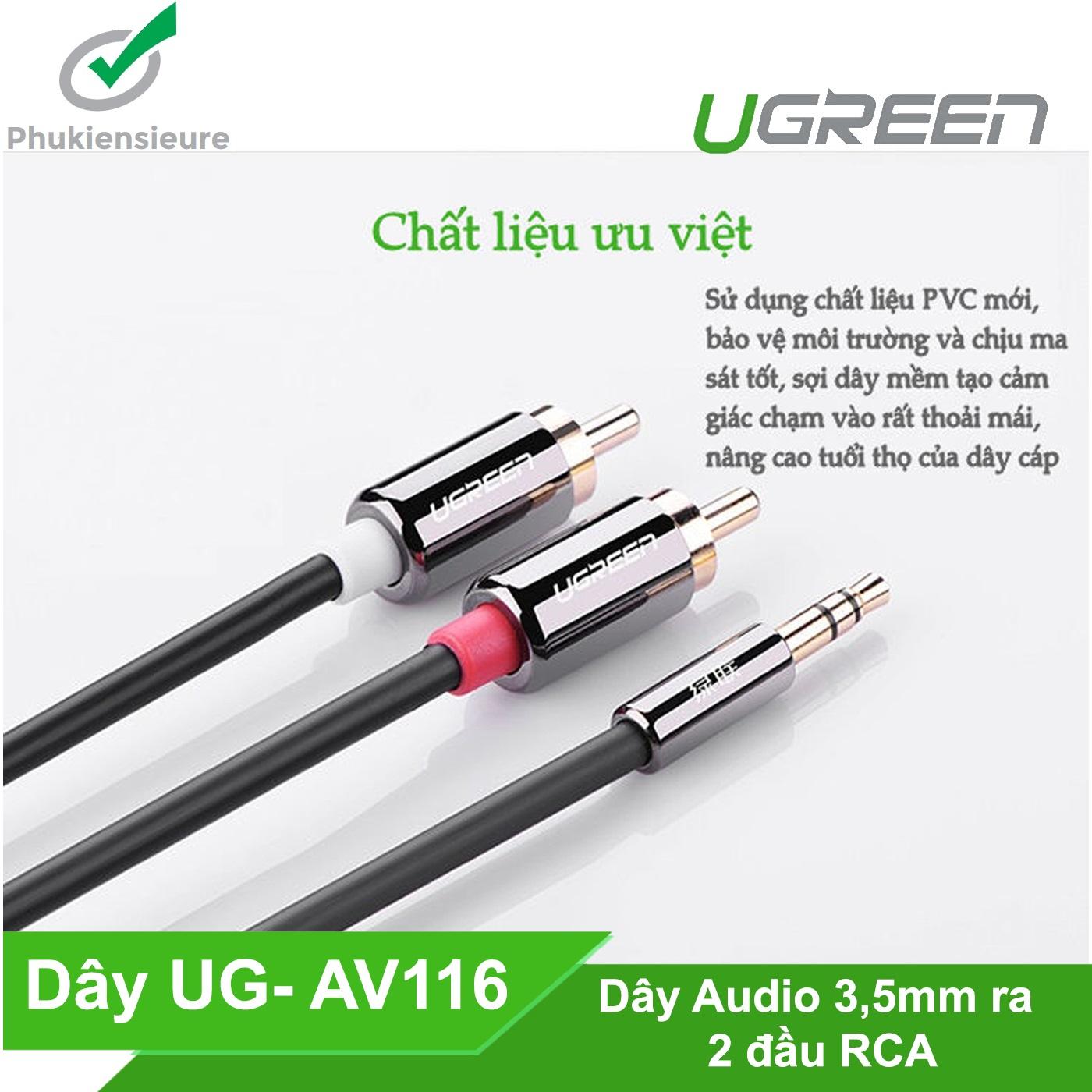 Dây cáp audio 3,5mm ra 2 đầu rca dài 5m ugreen av116 10591