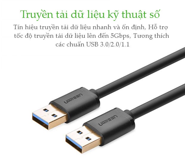 Dây USB 3.0 đực sang đực, hỗ trợ tốc độ truyền tải 5Gbps, dài 0.5-2M UGREEN US128 Dây USB 3.0 đực sang đực, hỗ trợ tốc độ truyền tải 5Gbps, dài 0.5-2M UGREEN US128