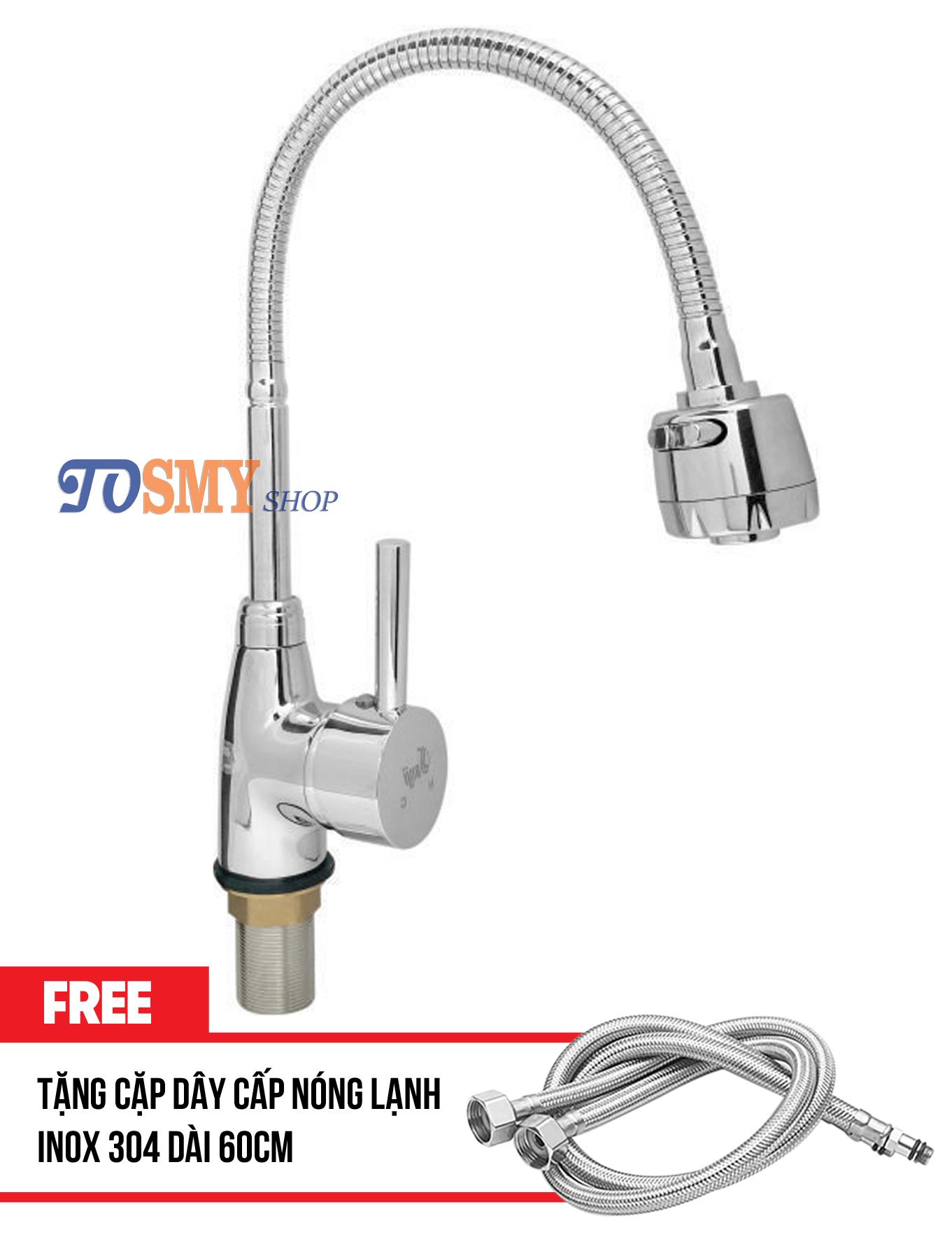 Vòi rửa chén nóng lạnh ống bẻ cn02 – tặng kèm cặp dây cấp nóng lạnh inox 304 dài 60cm