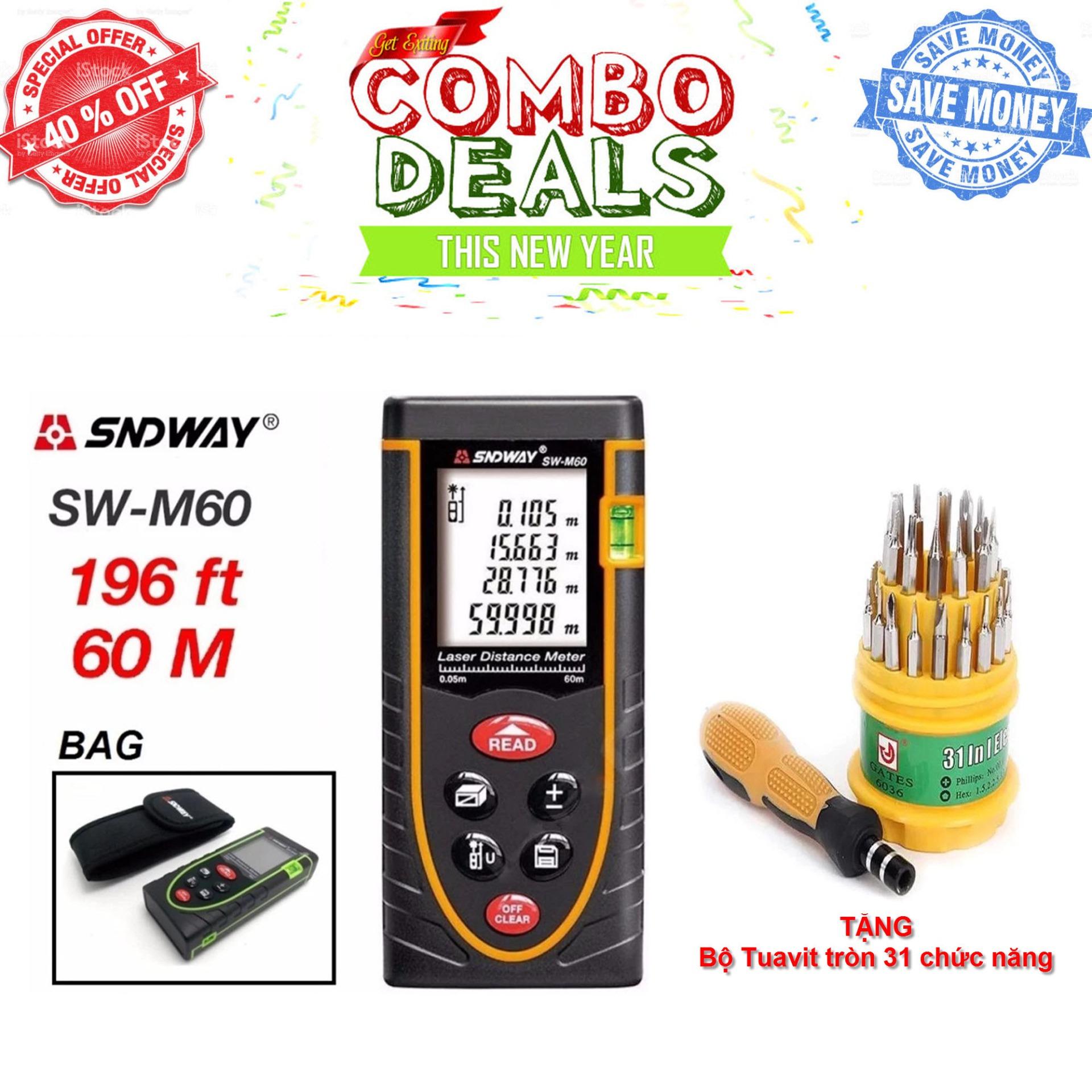 Thước đo khoảng cách bằng tia laser SNDWAY phạm vi 60m SW-M60 + TẶNG bộ
