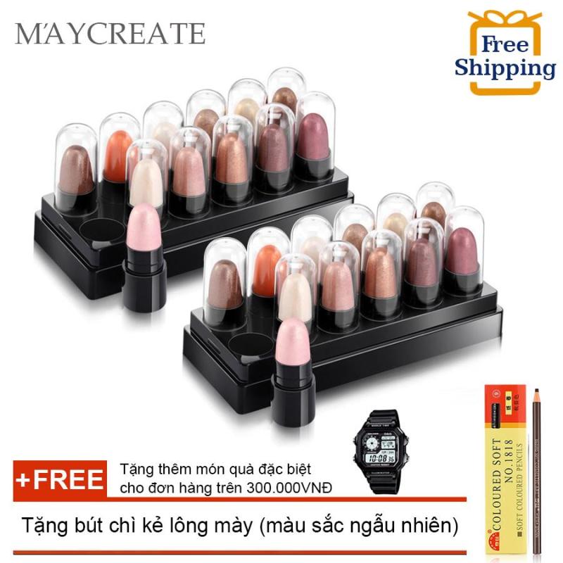 Bộ 24 thỏi son nhũ đánh mắt Maycreate 5g ( Mẫu 02 ) + Tặng bút chì kẻ lông mày ( Đơn hàng mỹ phẩm trên 300k tặng thêm 1 đồng hồ thể thao như quảng cáo )(OEM)