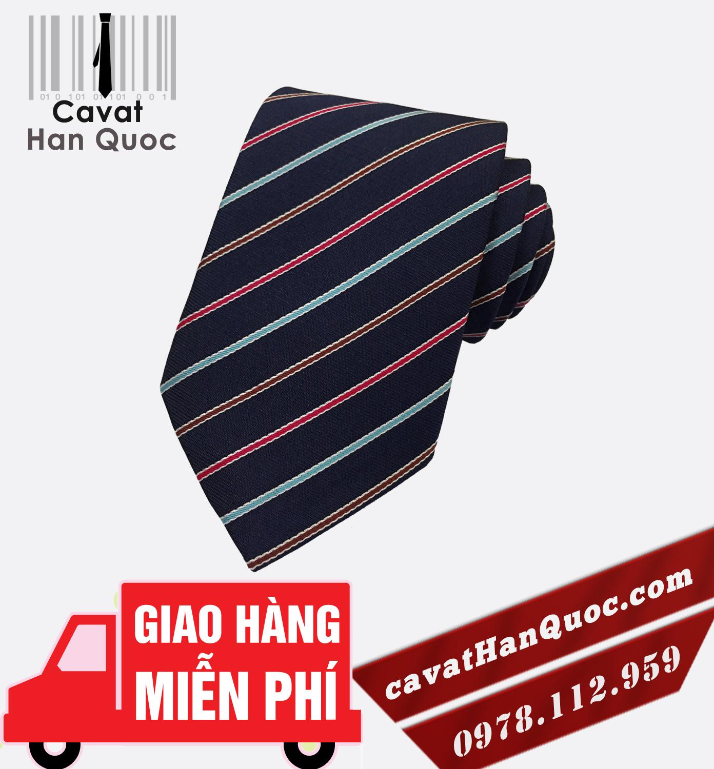 Cà vạt - caravat xanh than kẻ màu