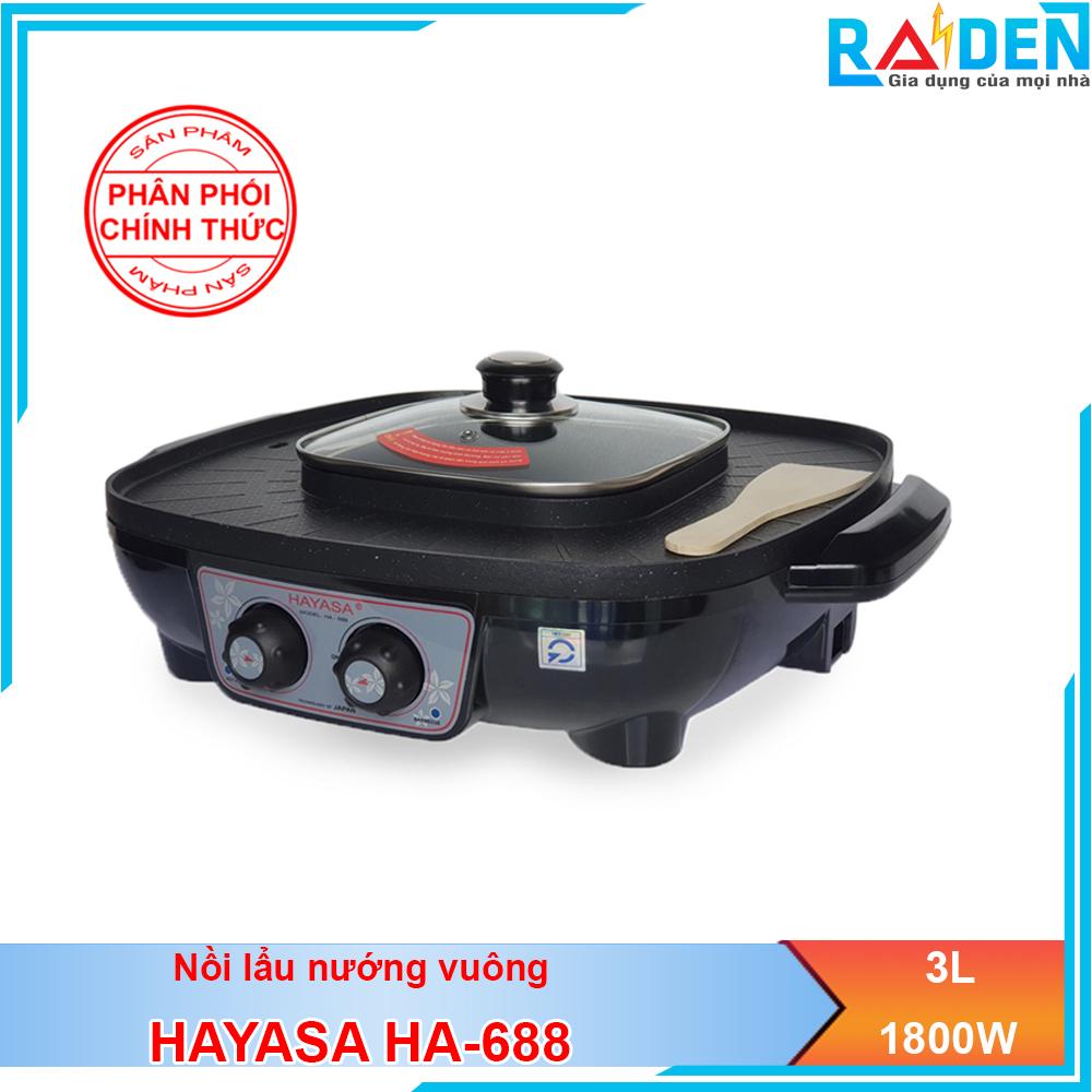 Nồi lẩu điện nướng vuông 2 trong 1 cao cấp đa năng hayasa ha-688 - hãng phân phối chính thức