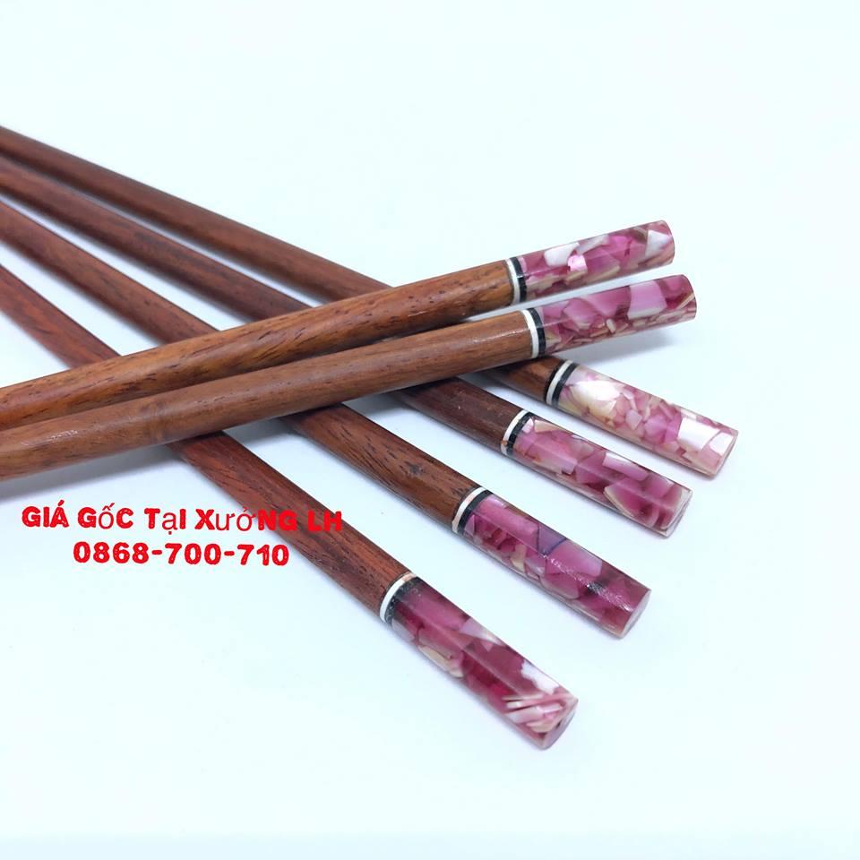 Đũa ăn gỗ Cẩm lai cao cấp đầu tròn khảm ốc biển tím ... bộ 10 đôi