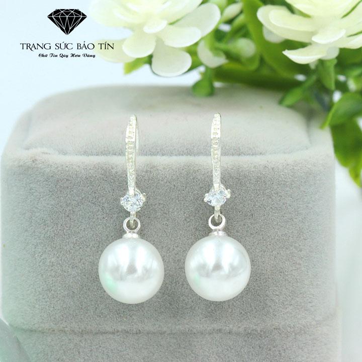 Bông tai nữ, bông tai bạc nữ, bông tai nữ đẹp, bông tai bạc đẹp, bông tai nữ đính đá ngọc trai chất liệu cao cấp - bảo tín