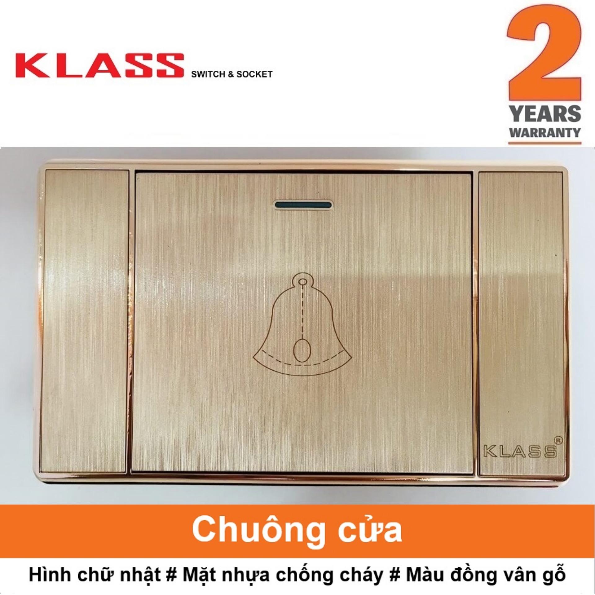 Công tắc chuông cửa, hình chữ nhật, màu đồng vân gỗ, KLASS 118KV10-001