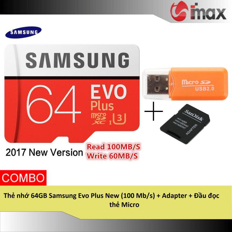 Thẻ nhớ 64GB Samsung Evo Plus New (100 Mb/s) + Adapter + Đầu đọc thẻ Micro