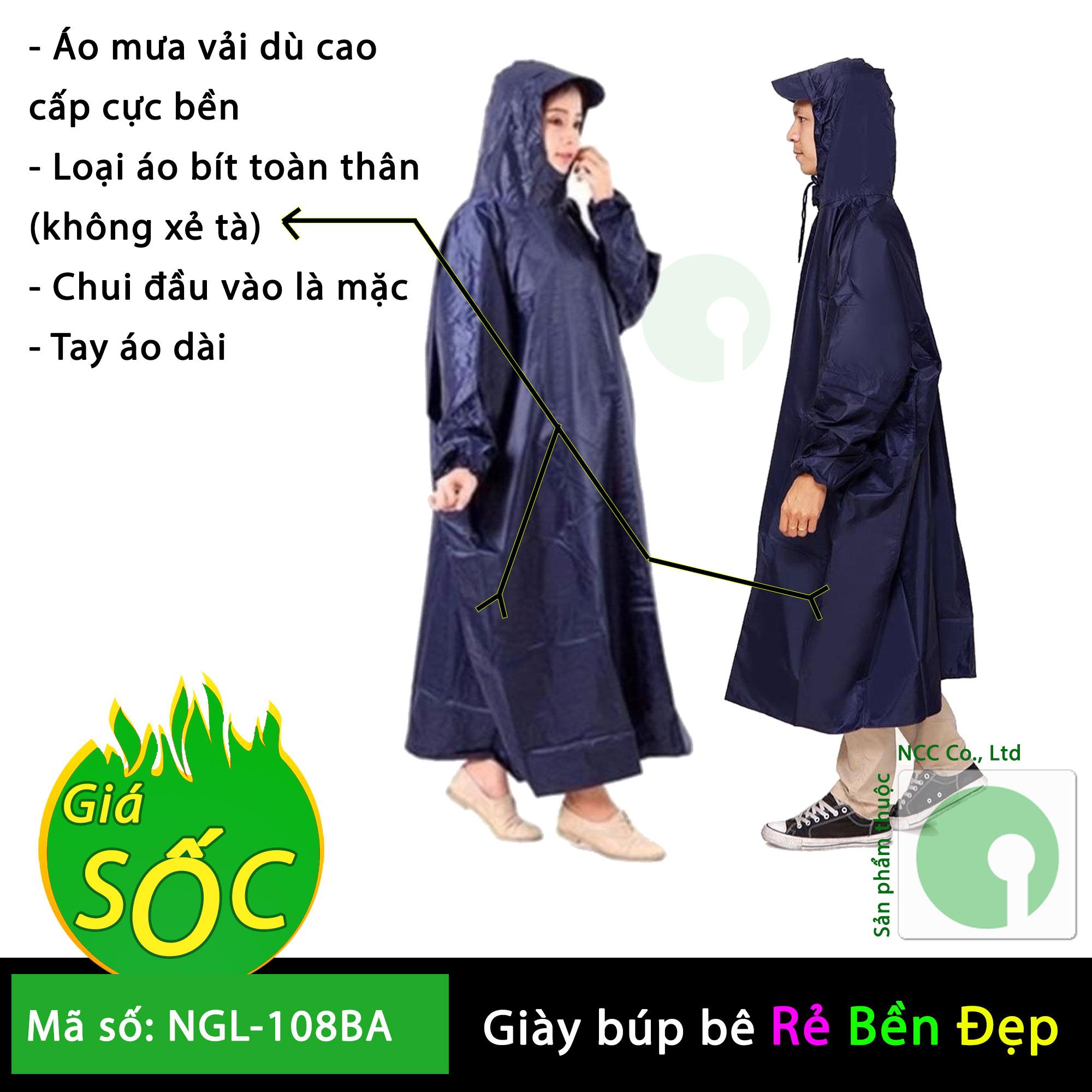 Áo mưa kín hông (không xẻ tà) vải dù loại tốt khổ lớn chống thấm - che cả balo đeo sau - NPD-AMDBIT-3786 (nhiều màu)