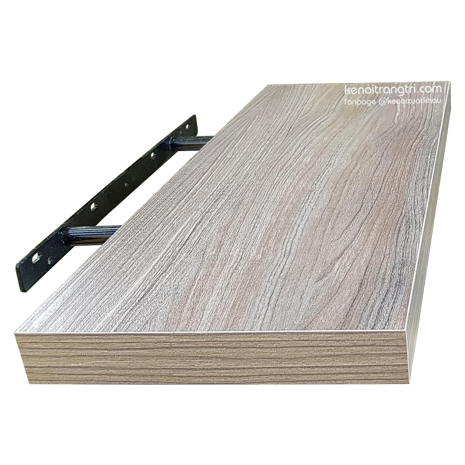 Kệ gỗ treo tường xuất khẩu màu xám vân gỗ, bộ 3 thanh gồm 2 thanh 45 x 19.5 x 3 cm và 1 thanh 60 x 19.5 x 3 cm
