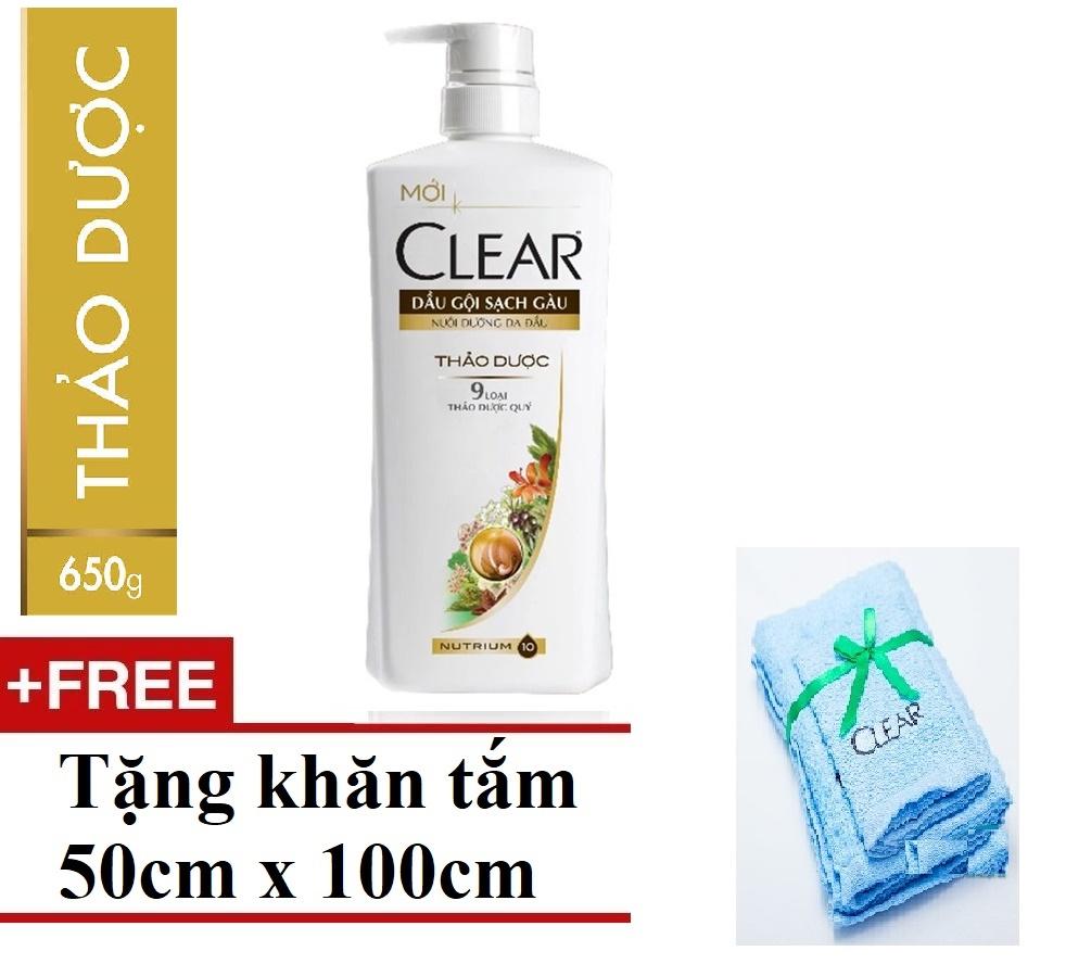 Dầu gội Clear THẢO DƯỢC sạch gàu 650g TẶNG khăn tắm cao cấp dài 1 Mét