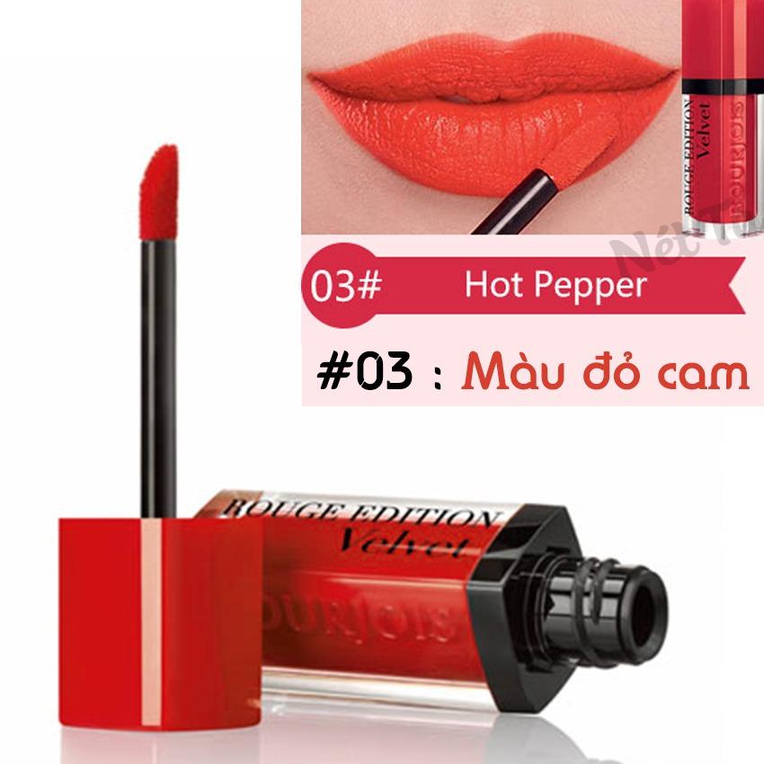 Son kem l&igrave; BJ Bourjois Rouge Edition Velvet 7.7ml m&agrave;u 03 - Hot Pepper - M&agrave;u đỏ cam- Ph&aacute;p