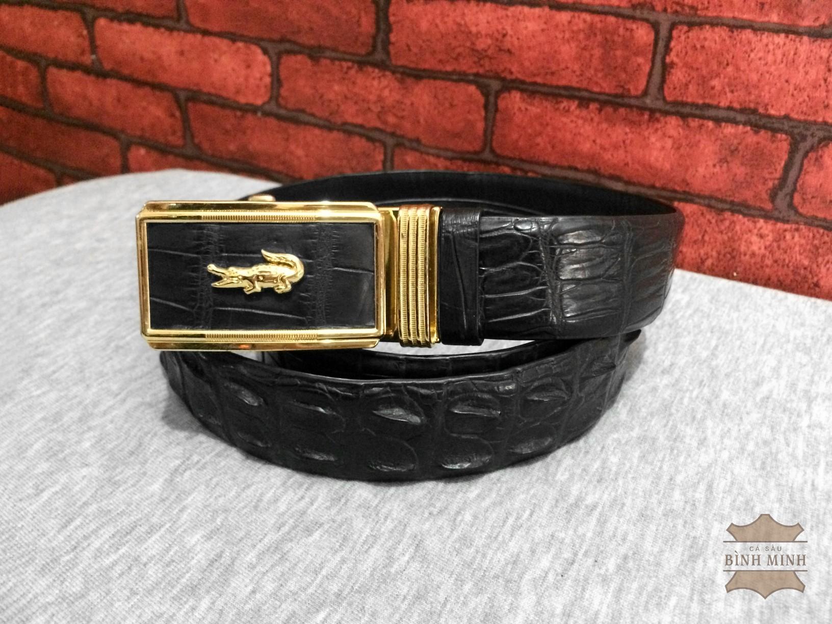 Dây nịt da cá sấu màu đen mặt đế từ da bò cao cấp 100% xin mặt cá sấu
