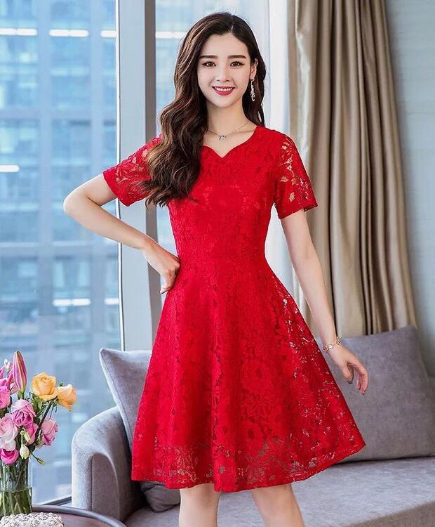 Đầm xòe ren cổ tim v-d0kn10