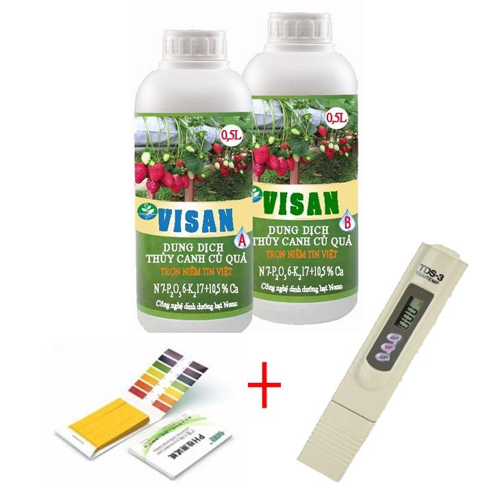 Phân bón thủy canh | Dung dịch thủy canh Combo 1 chai quả + 1 bút TDS +1 Quỳ tím