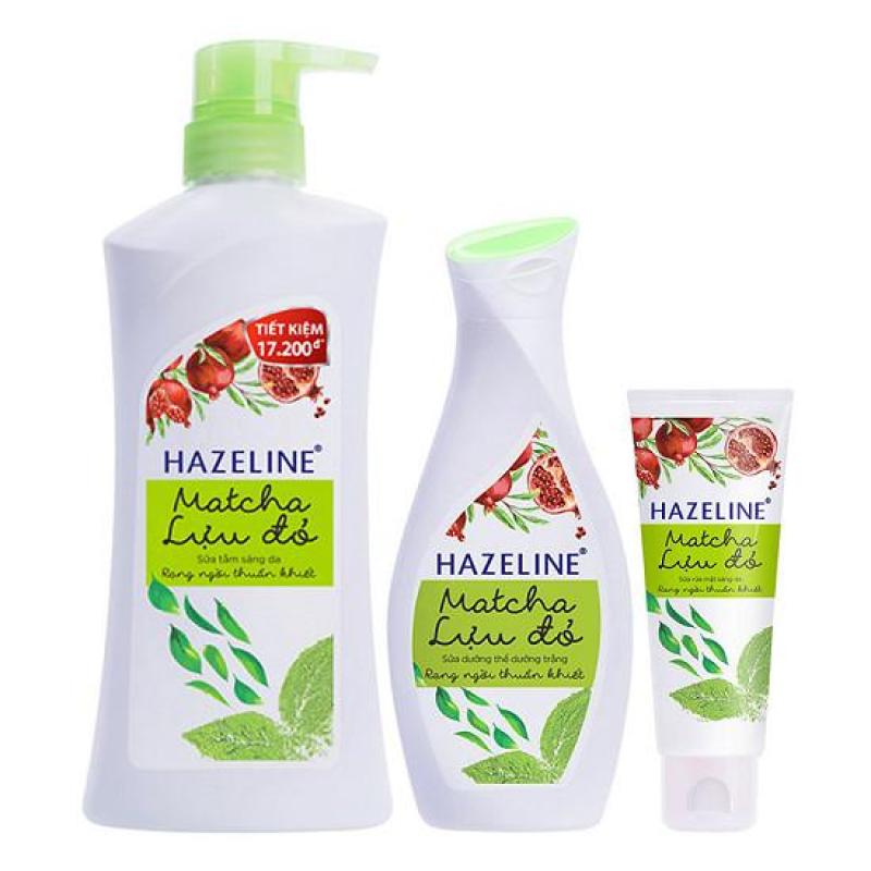 Bộ sản phẩm Hazeline matcha lựu đỏ (Sữa tắm 900g + dưỡng thể 230ml + rửa mặt 100g) nhập khẩu