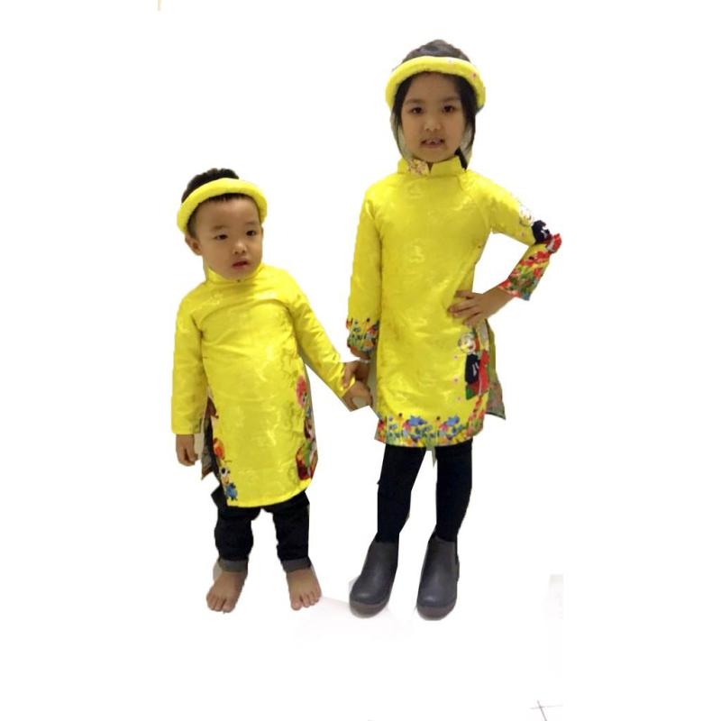 Nơi bán Set áo dài cách tân vải gấm cho bé gái (8 - 24kg), vàng size 2 (hàng chất lượng cao)