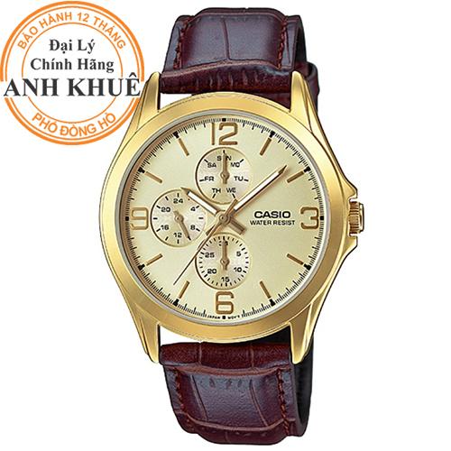 Đồng hồ nam dây da casio anh khuê mtp-v301gl-9audf